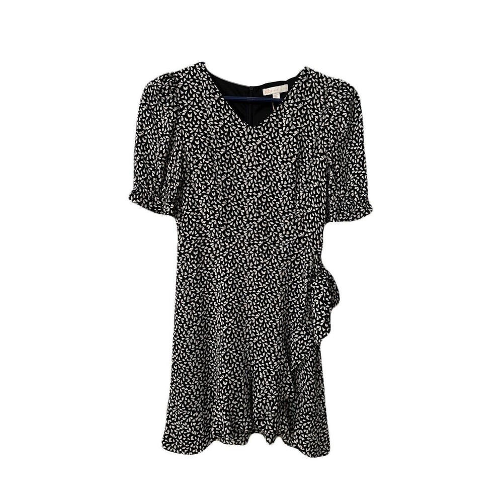 NEW GB Girls Size Medium Black & White Flower Petal Faux Wrap Ruffle Hem Dress